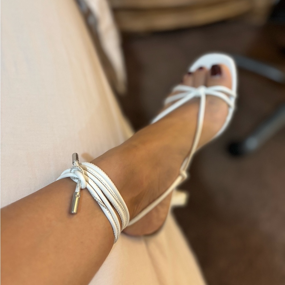 Steve Madden White Strappy Ankle-Tie Block Heel Sandals